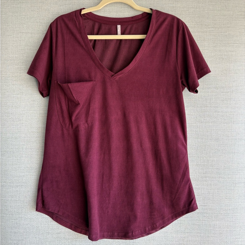 Burgundy V-Neck Pocket Tee